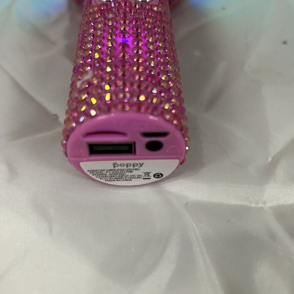 Pink Rhinestone Bluetooth Karaoke Microphone Speaker LED Lights Wireless - Picture 3 of 8